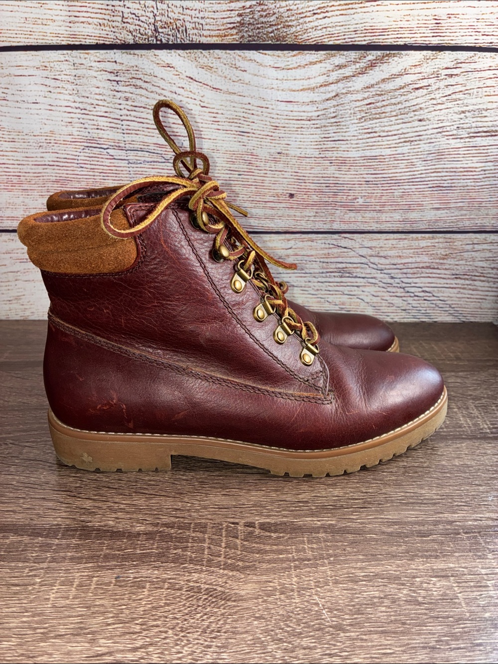 Vintage Lauren Ralph Lauren Mikelle Brown Leather Lace-Up Combat Boots 7B